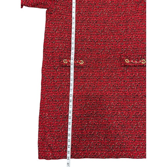 Ming Wang Womens Red Textured Knit Dress With Gold Chain Accents Size M - Picture 6 of 8